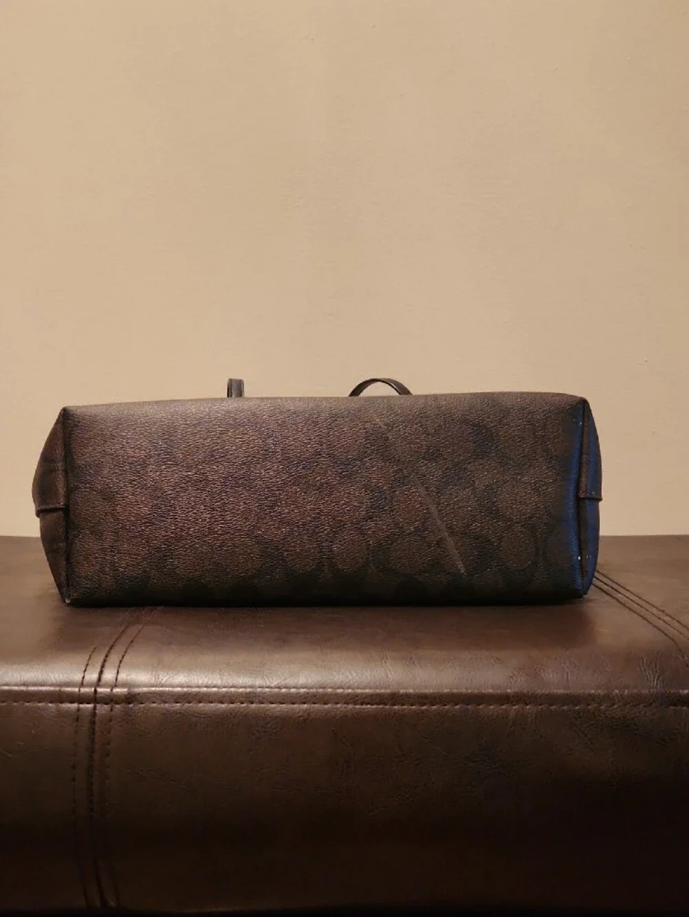 Coach Brown and Black Signature Monogram Tote with Gold Hardware